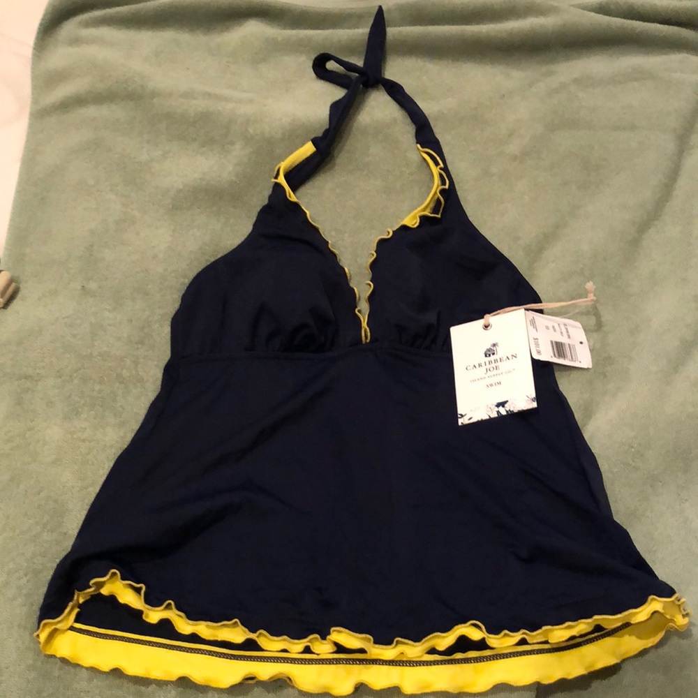 Navy and yellow bathing suit top by Caribbean Joe